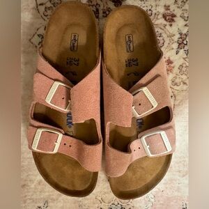 Pink Suede Arizona Birkenstock Soft Sole Contrast Soles Sz 37